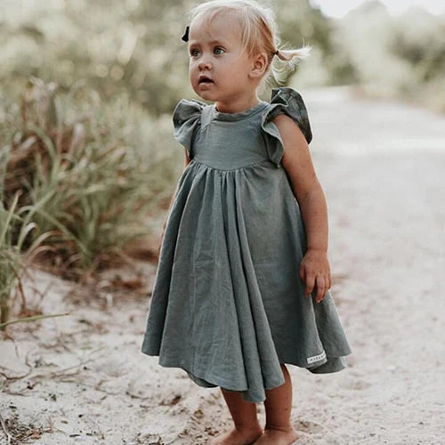 New Summer Baby Girls Dresses European America Toddler Kids Girl Dress Casual Linen Clothing Ruffles Sweet Princess Dress