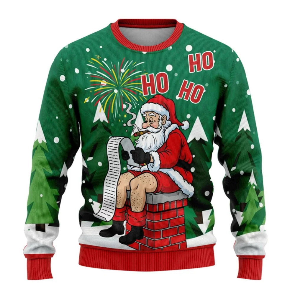 Men Women Xmas Sweatshirt 3D Christmas Snowman Santa Printed Ugly Christmas Sweater Unisex Long Sleeve Tops Pullovers Sweatshirt
