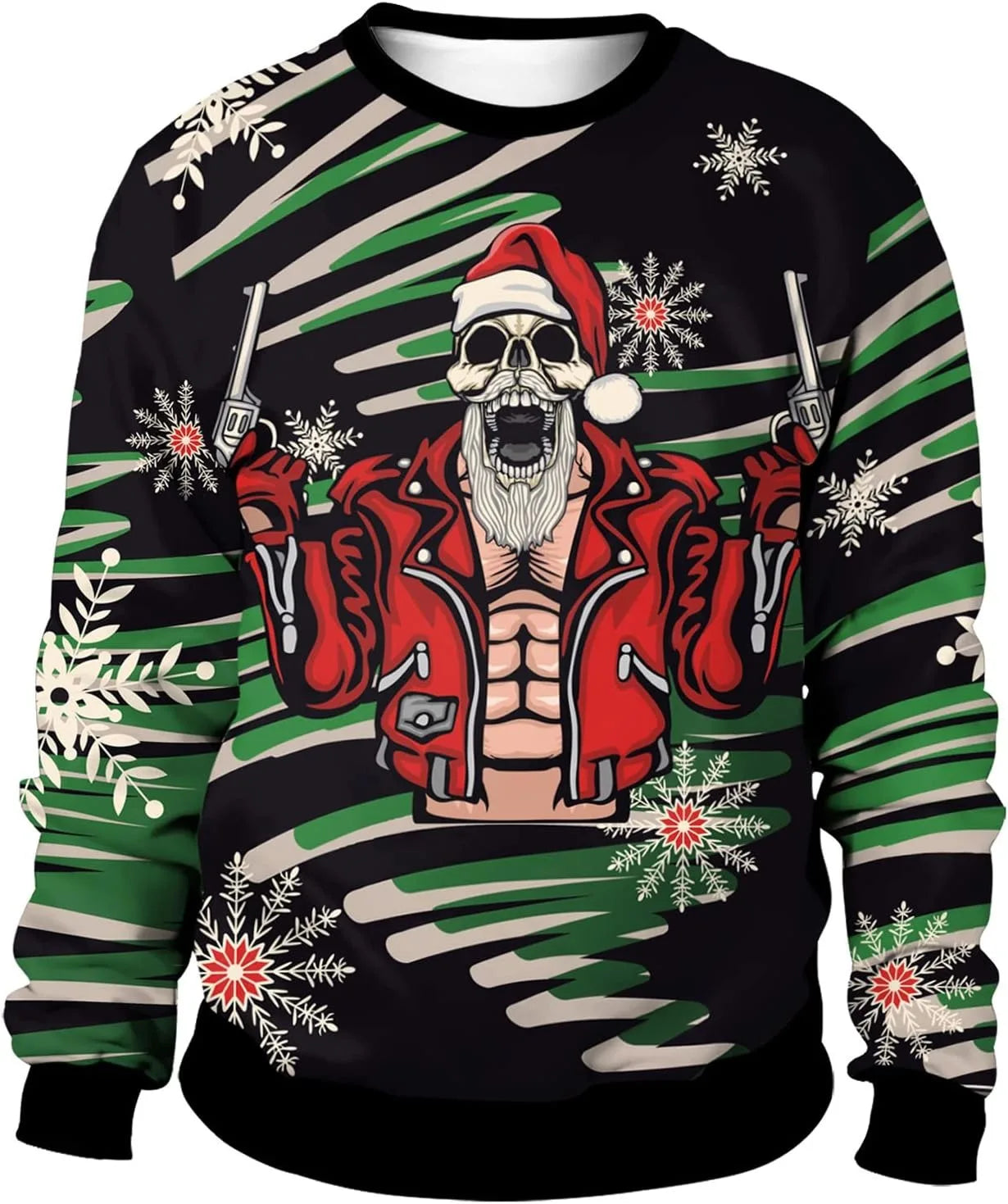 New Year Eve Xmas Sweatshirt 3D Novelty Print Holiday Party Jumper Top Unisex Pullover Reindeer Ugly Christmas Sweater Men Women