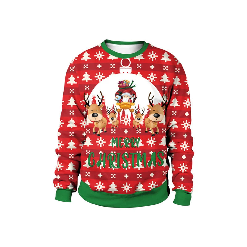 Men Women Xmas Sweatshirt 3D Christmas Snowman Snowflakes Print Ugly Christmas Sweater Unisex Pullover Holiday Party Jumper Tops