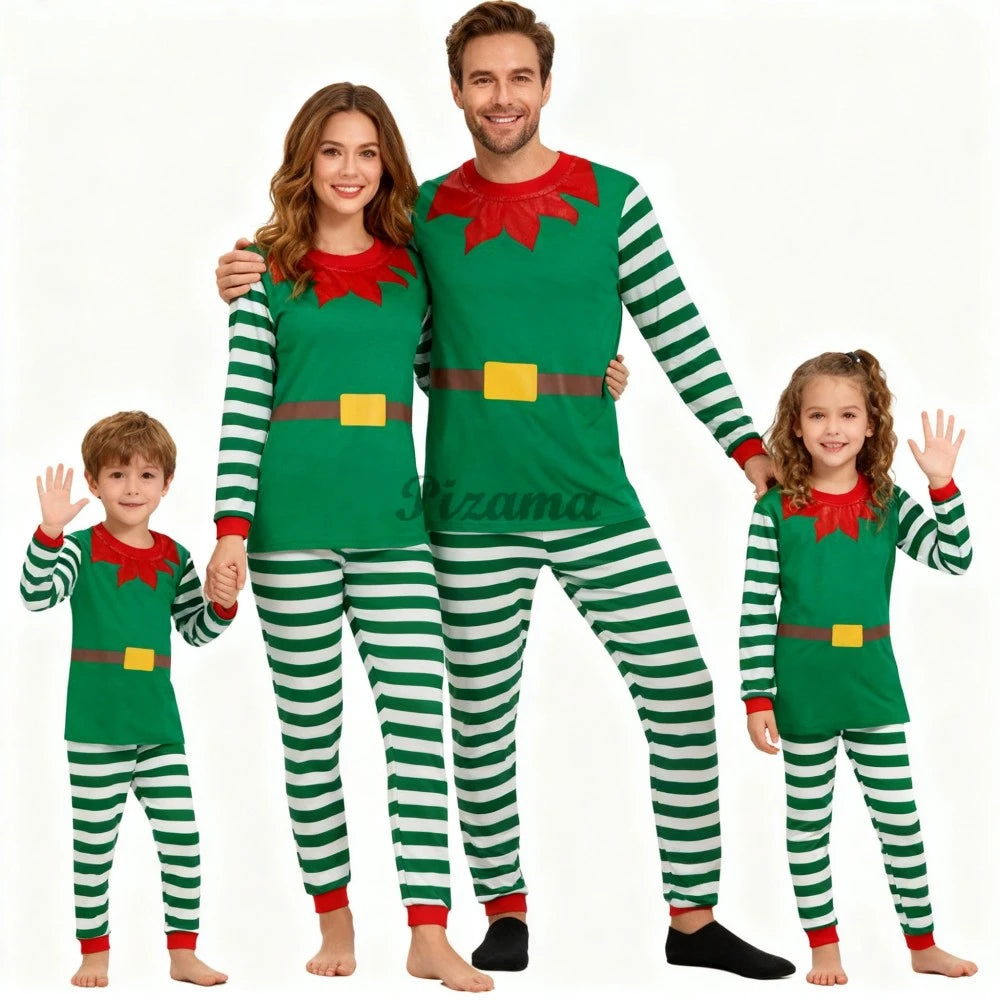 Family Matching Christmas Pajamas Sets Mother and Kids Match Clothes Santa Claus Red Striped Family Look Clothes Cotton Pyjamas