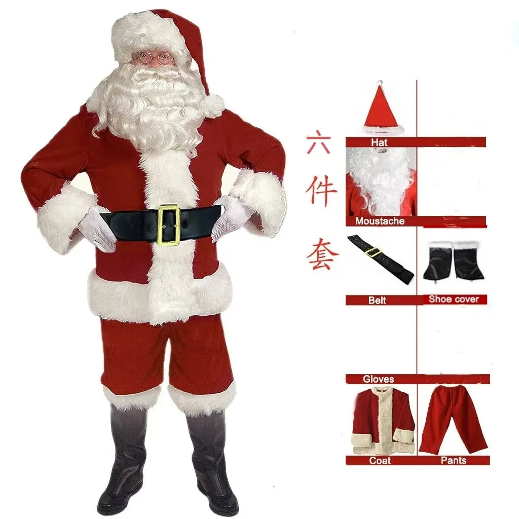 Santa Claus Costume for Adults Men Christmas Carnival Cosplay Red Hat Plus Size Suit Adult Fancy Costumes Party Full Set
