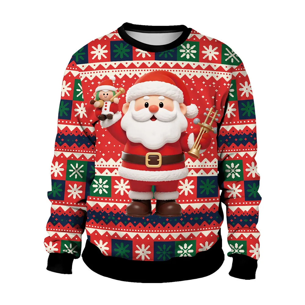 Couple Christmas Sweatshirt 3d Christmas Snowman Santa Claus Print Clothing Funny Unisex Pullover Holiday Party Top Sweatshirt