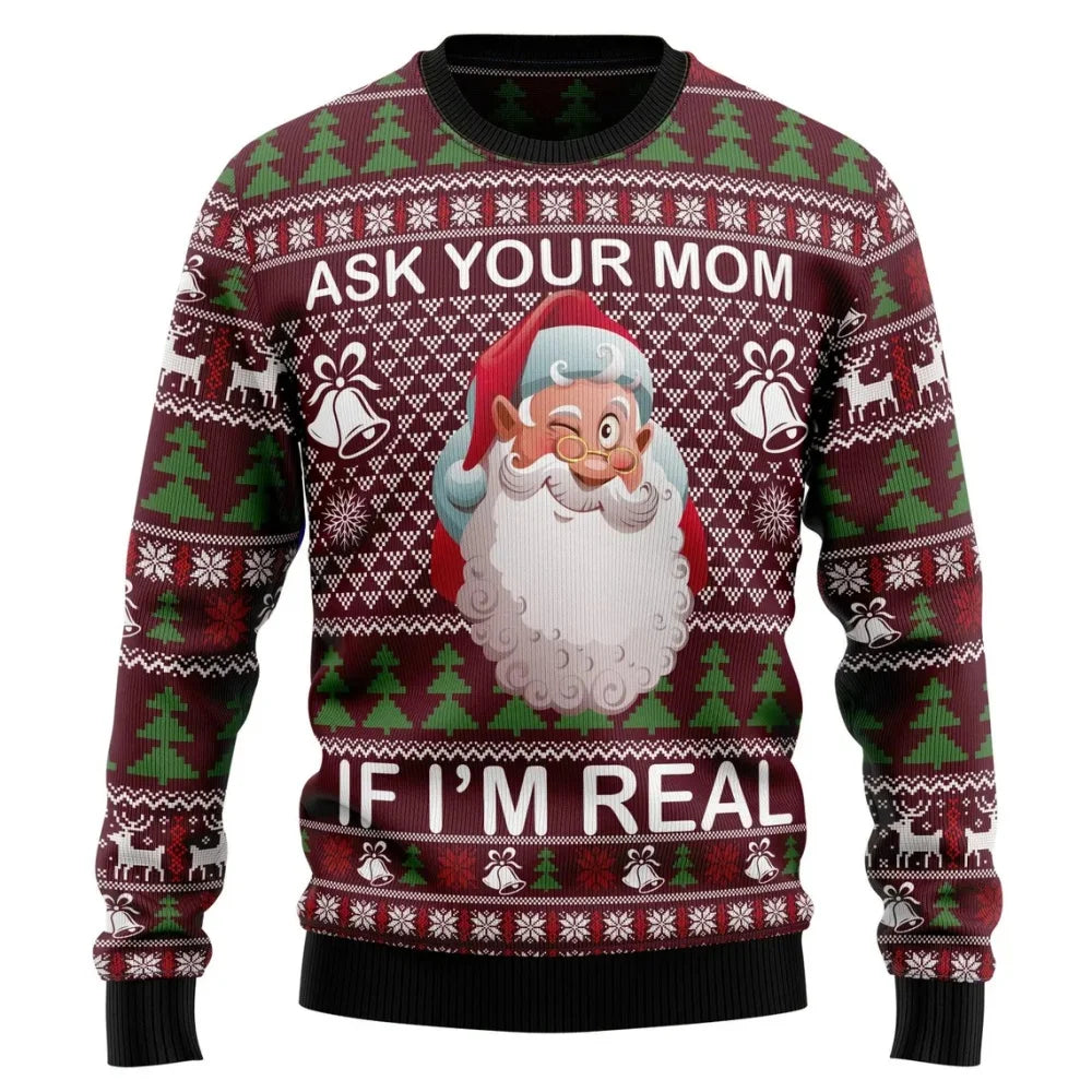 Men Women Xmas Sweatshirt 3D Christmas Snowman Santa Printed Ugly Christmas Sweater Unisex Long Sleeve Tops Pullovers Sweatshirt