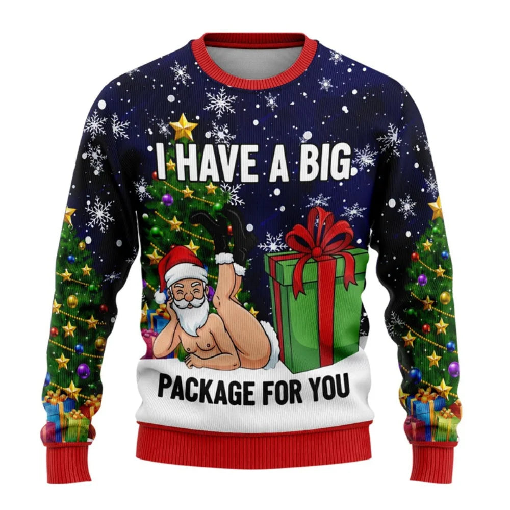 Men Women Xmas Sweatshirt 3D Christmas Snowman Santa Printed Ugly Christmas Sweater Unisex Long Sleeve Tops Pullovers Sweatshirt