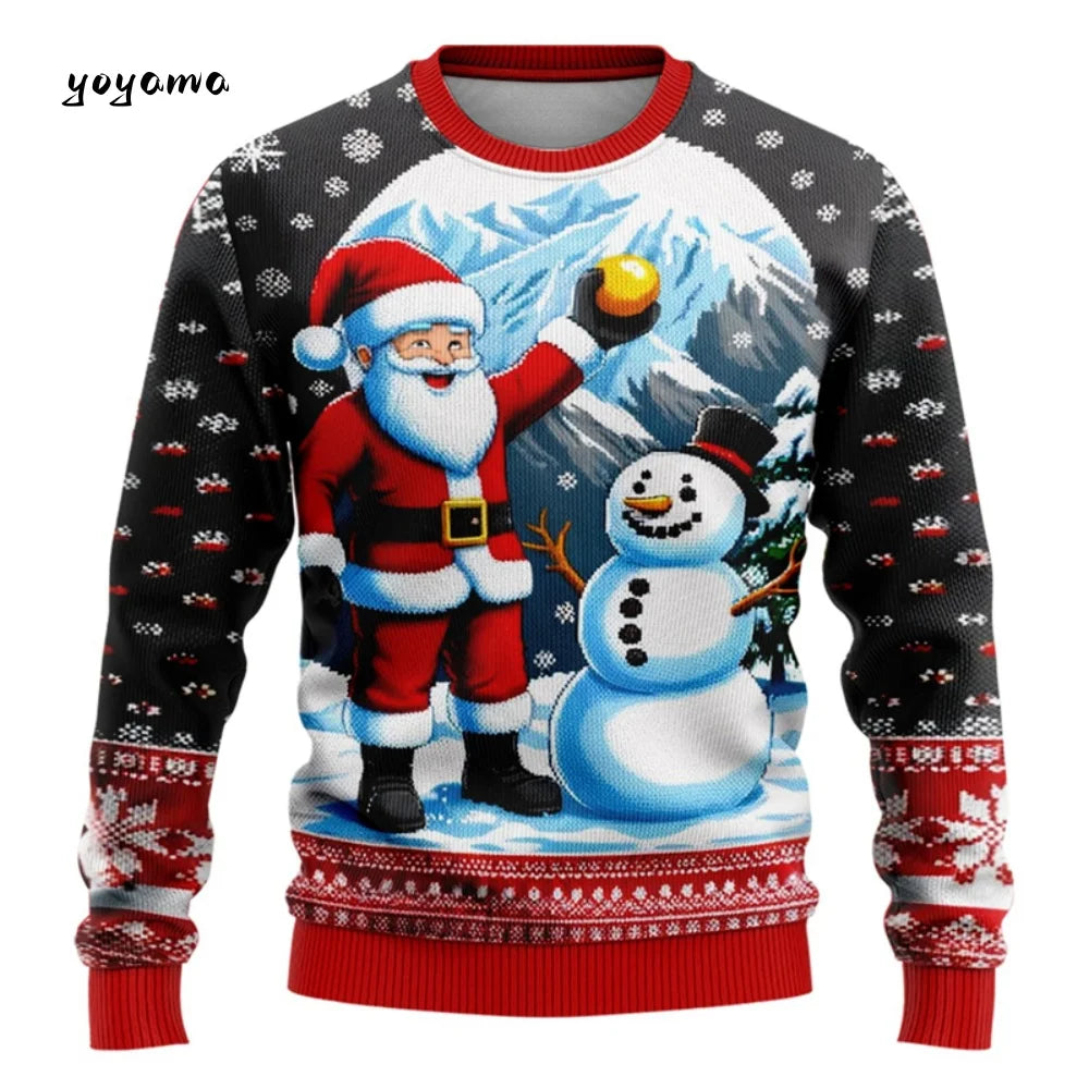 Funny 3D Christmas Men's Sweatshirt Snowman Santa Printed Ugly Christmas Sweatshirt Round Neck Custom Pullovers Man Sweatshirts