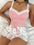 Women Pajama Set Lace Patchwork V-Neck Sleepwear Sexy Female Nighties Suit Cami Top Printed Shorts Soft Pyjamas Loungewear 2psc
