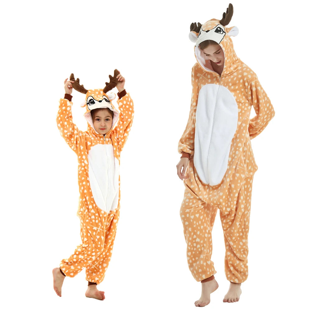 Animal Onesies Kigurumi Unicorn Pajamas Set Women Winter Overall Flannel Cartoon Cosplay Sleepwear Jumpsuit Men Homewear Pijama