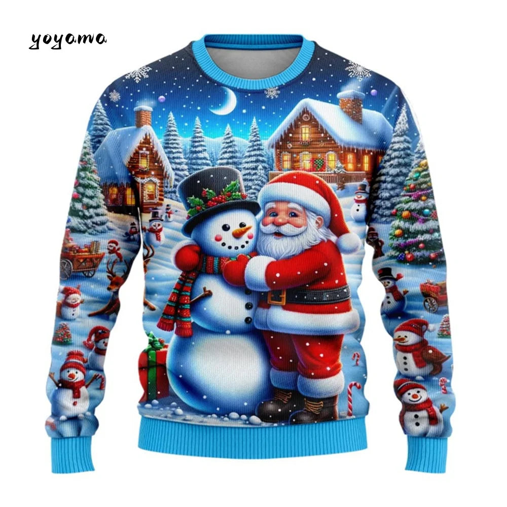 Funny 3D Christmas Men's Sweatshirt Snowman Santa Printed Ugly Christmas Sweatshirt Round Neck Custom Pullovers Man Sweatshirts