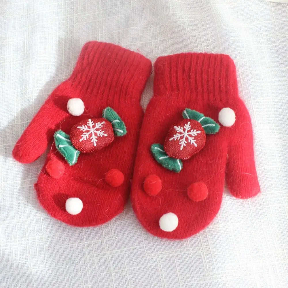 Bell Elk Plus Velvet Winter And Autumn Christmas Kids Mittens Full Fingers Gloves Santa Claus Printed Women Knitted Gloves