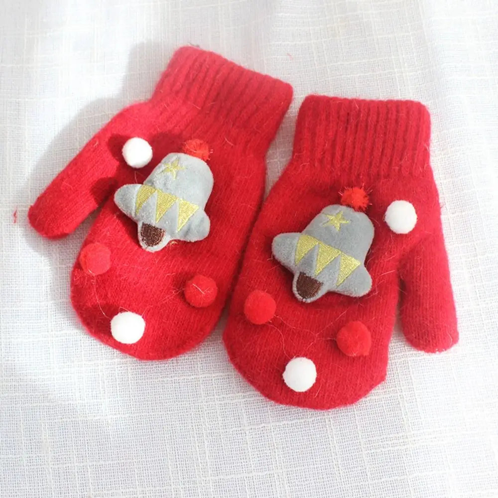 Bell Elk Plus Velvet Winter And Autumn Christmas Kids Mittens Full Fingers Gloves Santa Claus Printed Women Knitted Gloves