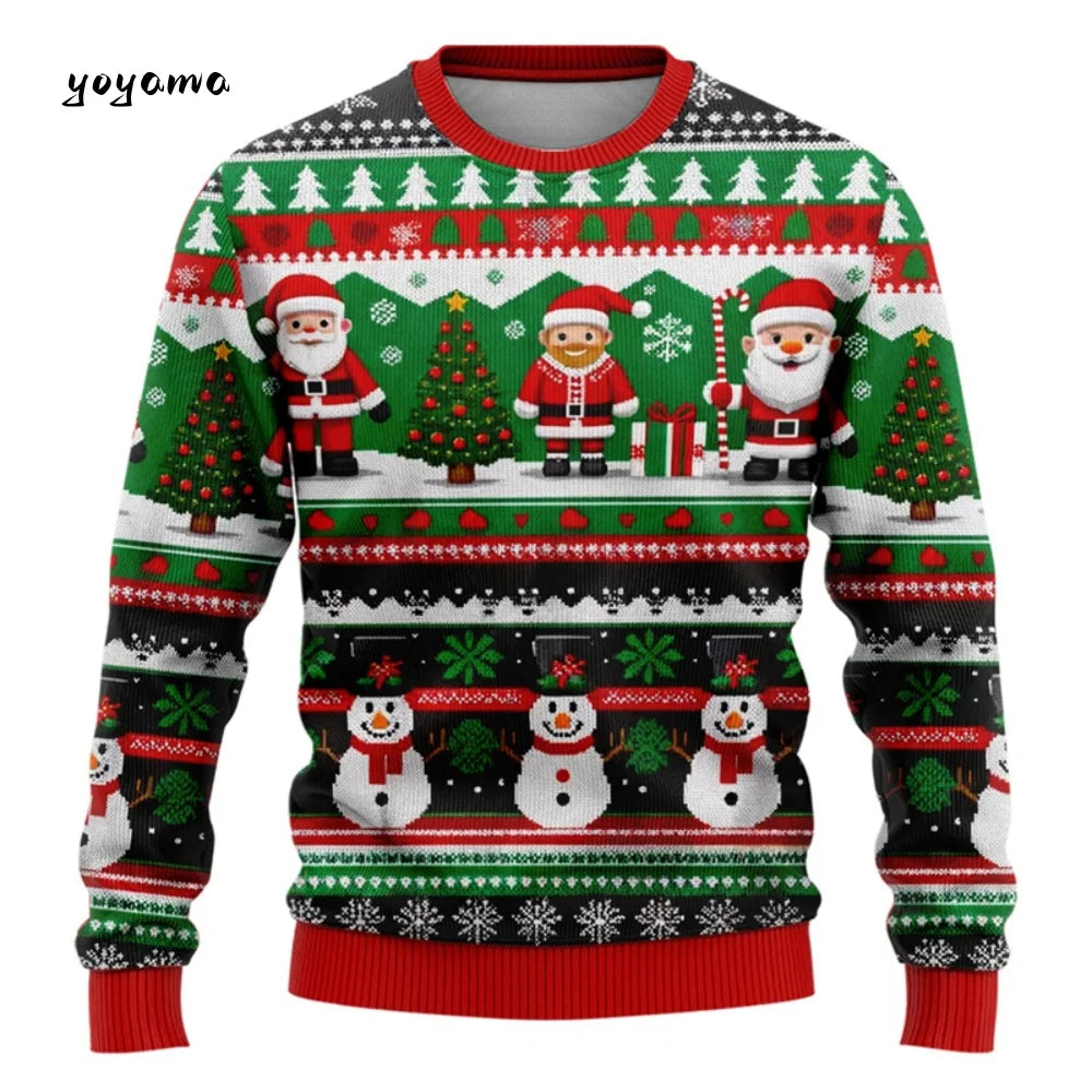 Funny 3D Christmas Men's Sweatshirt Snowman Santa Printed Ugly Christmas Sweatshirt Round Neck Custom Pullovers Man Sweatshirts