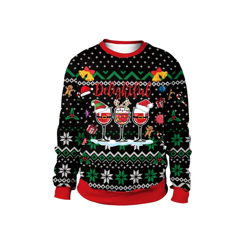 Men Women Xmas Sweatshirt 3D Christmas Snowman Snowflakes Print Ugly Christmas Sweater Unisex Pullover Holiday Party Jumper Tops