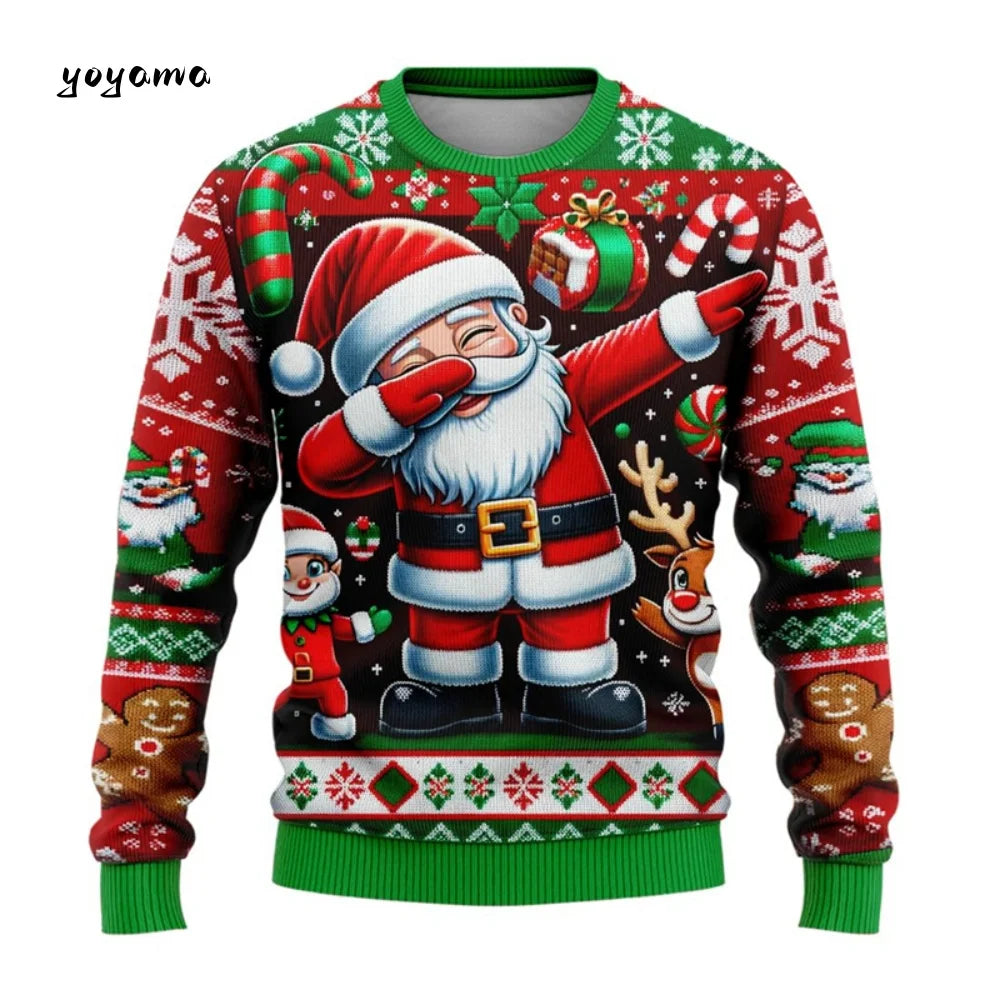Funny 3D Christmas Men's Sweatshirt Snowman Santa Printed Ugly Christmas Sweatshirt Round Neck Custom Pullovers Man Sweatshirts
