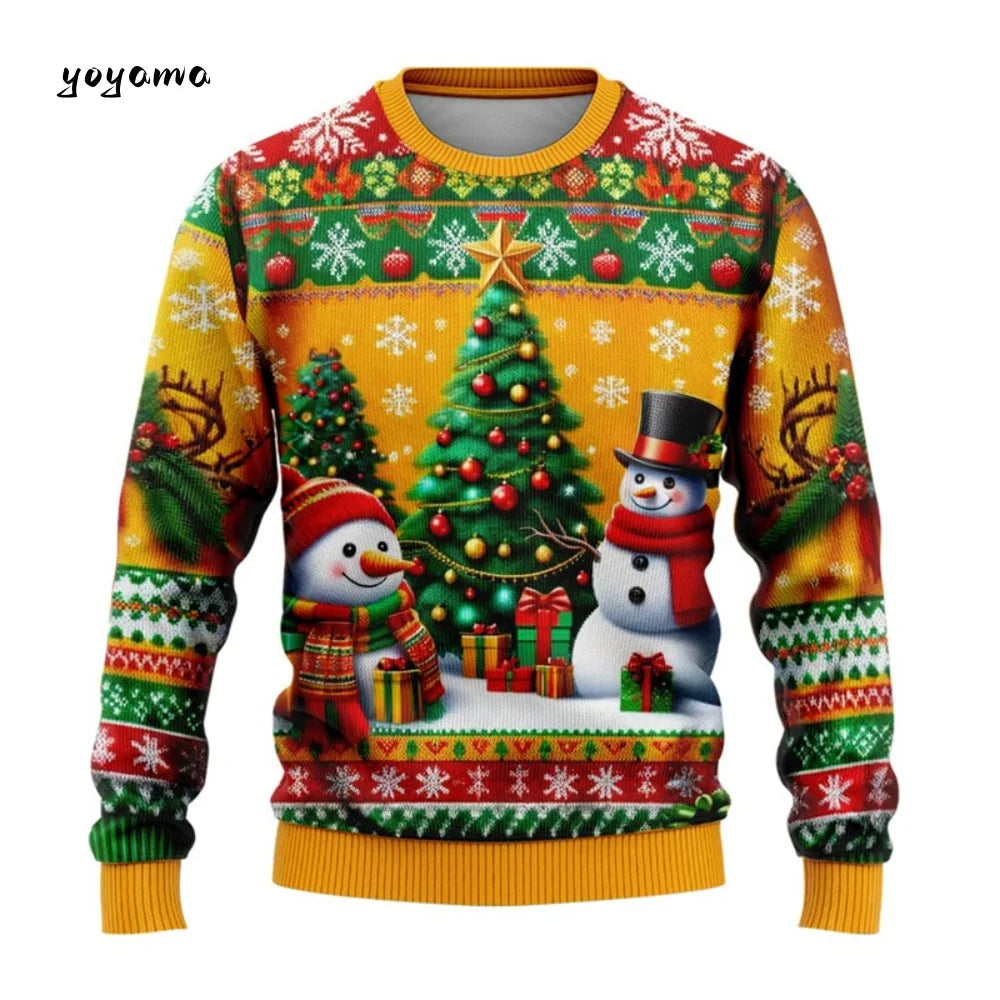 Funny 3D Christmas Men's Sweatshirt Snowman Santa Printed Ugly Christmas Sweatshirt Round Neck Custom Pullovers Man Sweatshirts