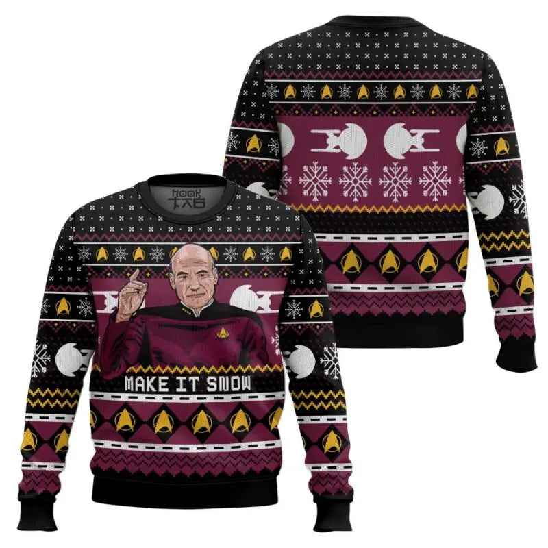 Captain Picard Give Me Some Snow Ugly Christmas Sweater Funny Holiday Party Pullover Xmas Sweater for Men Women Xmas Gift 2026
