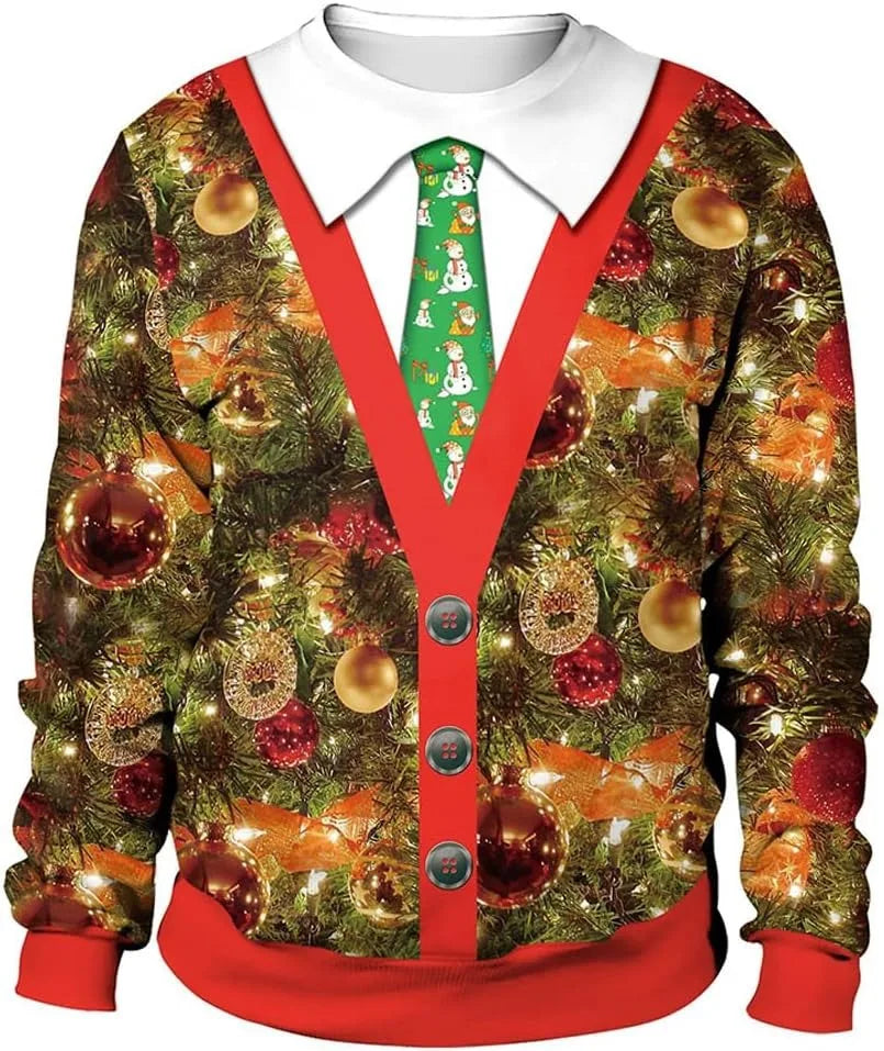 New Year Eve Xmas Sweatshirt 3D Novelty Print Holiday Party Jumper Top Unisex Pullover Reindeer Ugly Christmas Sweater Men Women