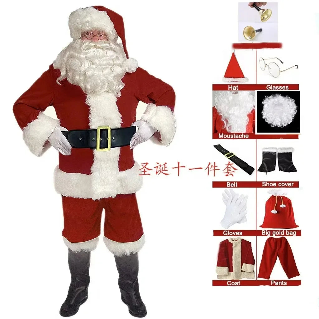 Santa Claus Costume for Adults Men Christmas Carnival Cosplay Red Hat Plus Size Suit Adult Fancy Costumes Party Full Set