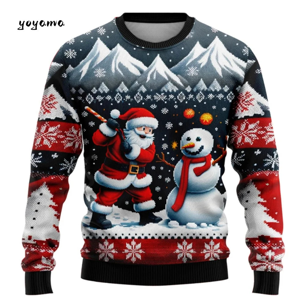Funny 3D Christmas Men's Sweatshirt Snowman Santa Printed Ugly Christmas Sweatshirt Round Neck Custom Pullovers Man Sweatshirts