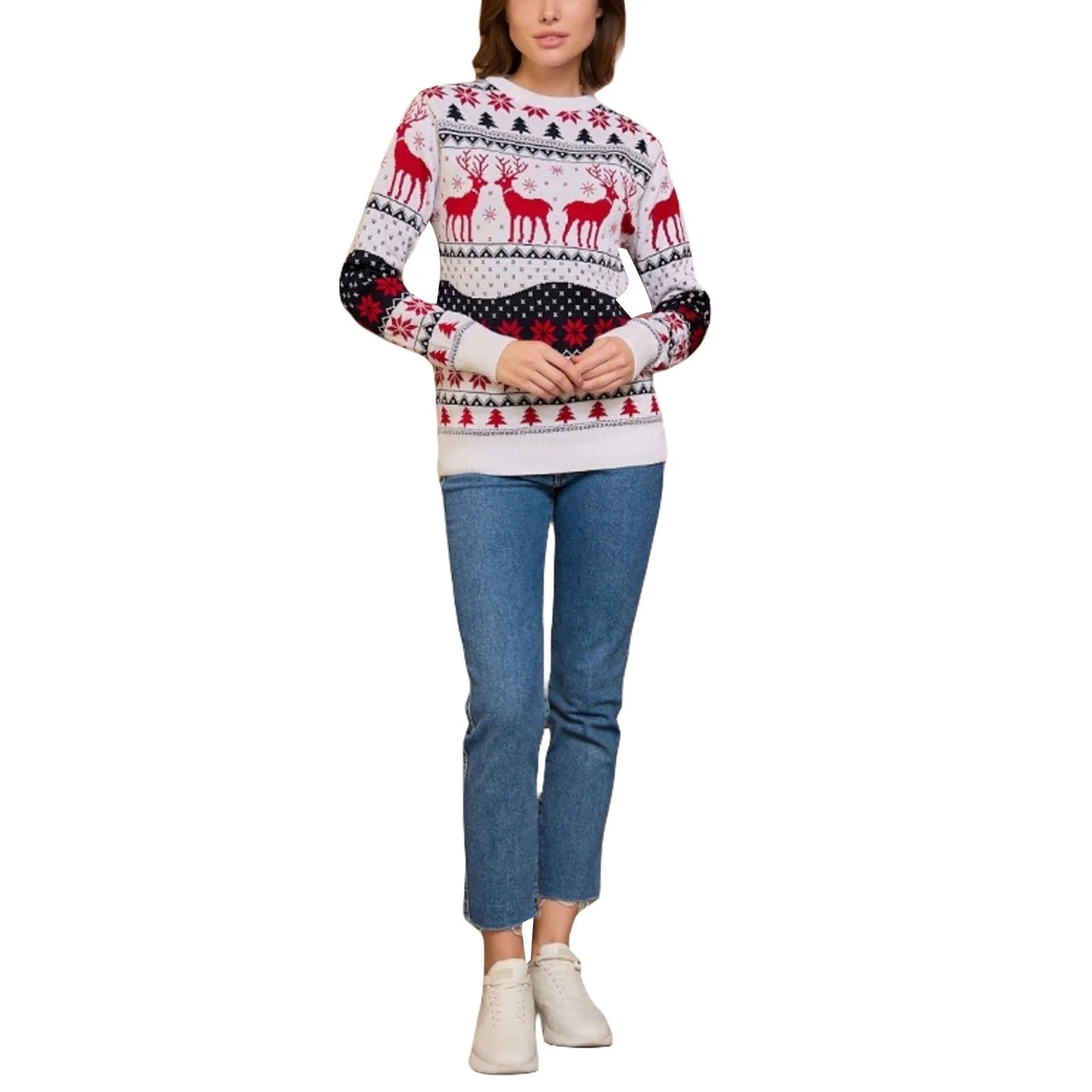 Christmas Jumpers for Women Men Couples Unisex Ugly Sweater Xmas Reindeer Printed Knitted Pullover Santa Holiday Sweatshirt Top