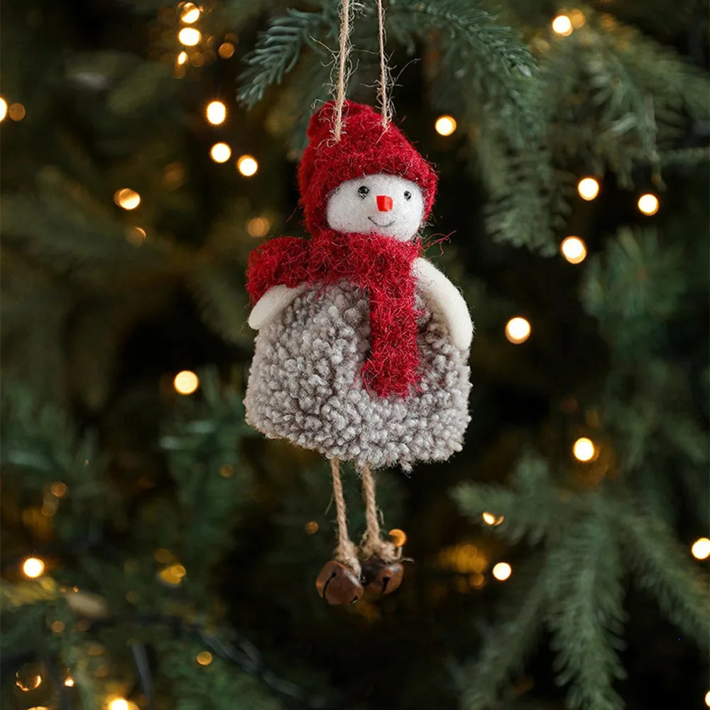 Christmas Snowman Pendant Santa Claus with Bells Xmas Tree Pendants Reindeer Girl Hanging Pendant Christmas Decoration